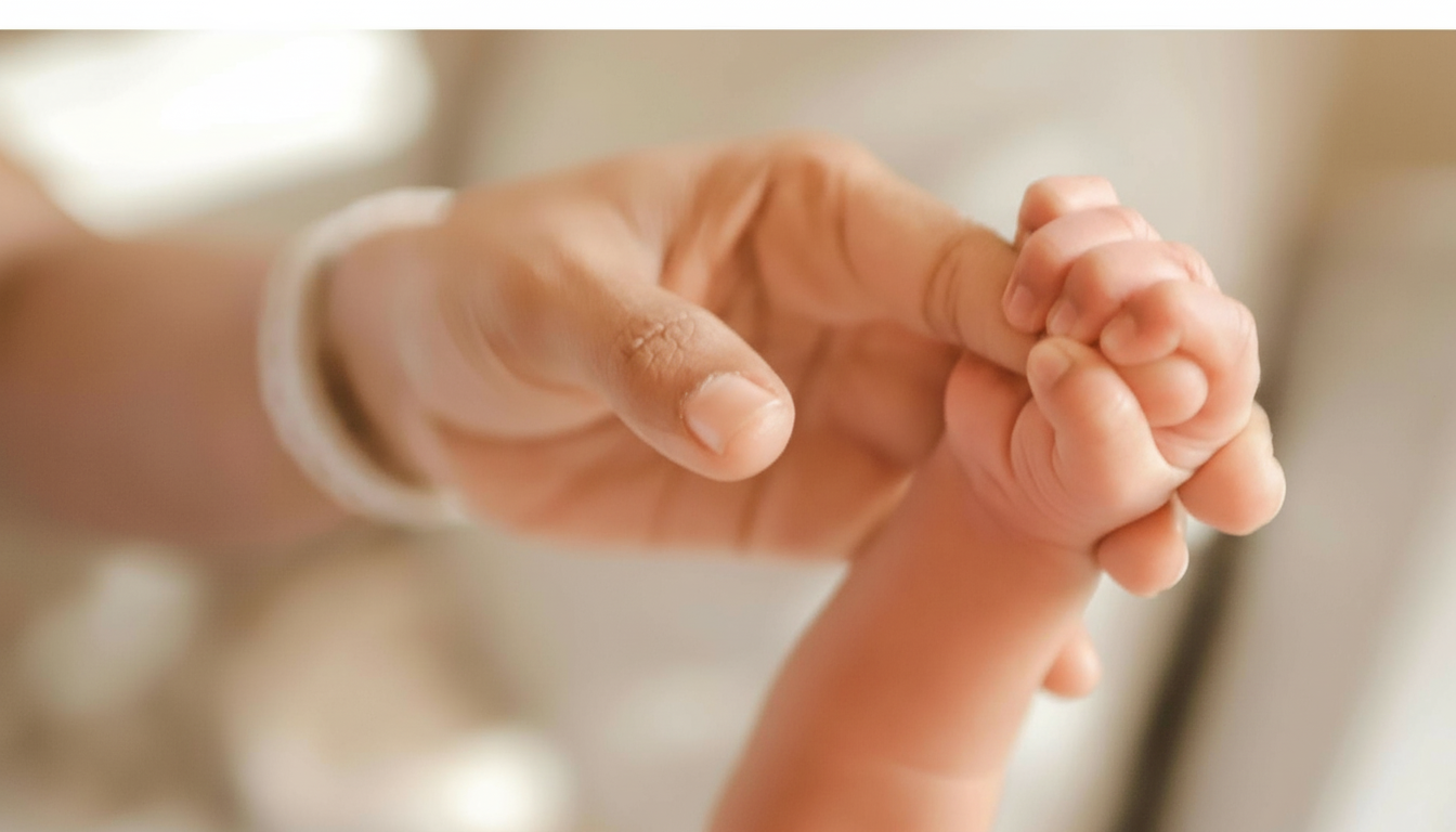Parent holding baby's hand